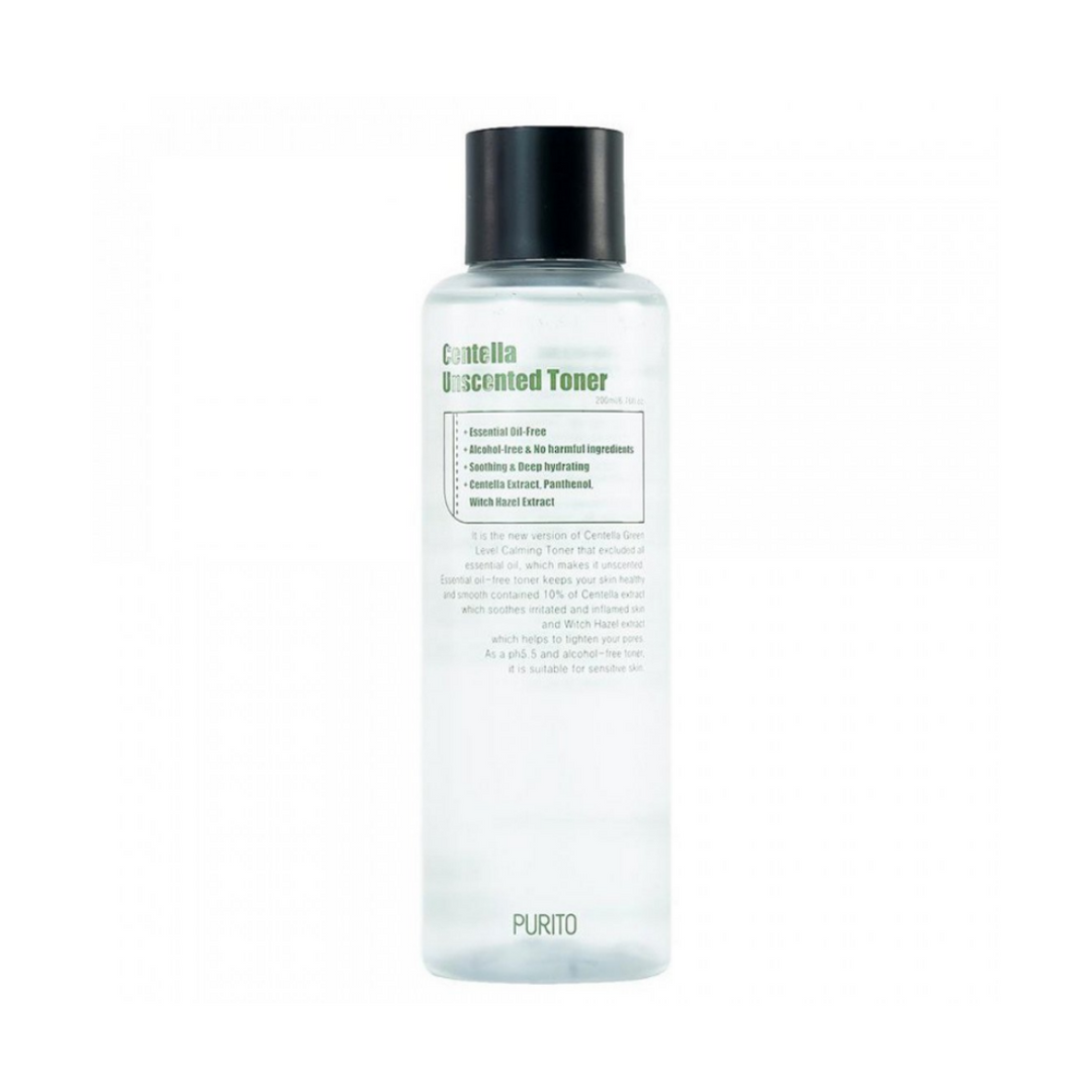 PURITO Centella Unscented Toner bekvapis veido tonikas/toneris