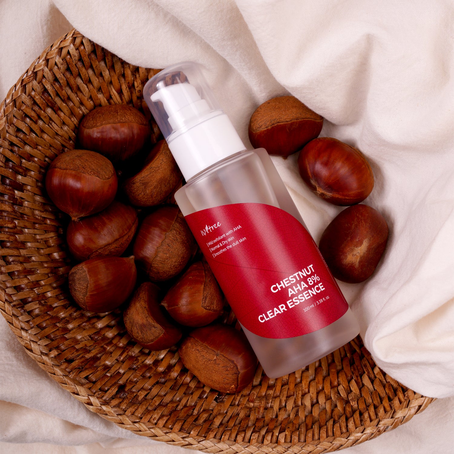 Isntree Chestnut AHA 8% Clear Essence šveičiamoji veido esencija