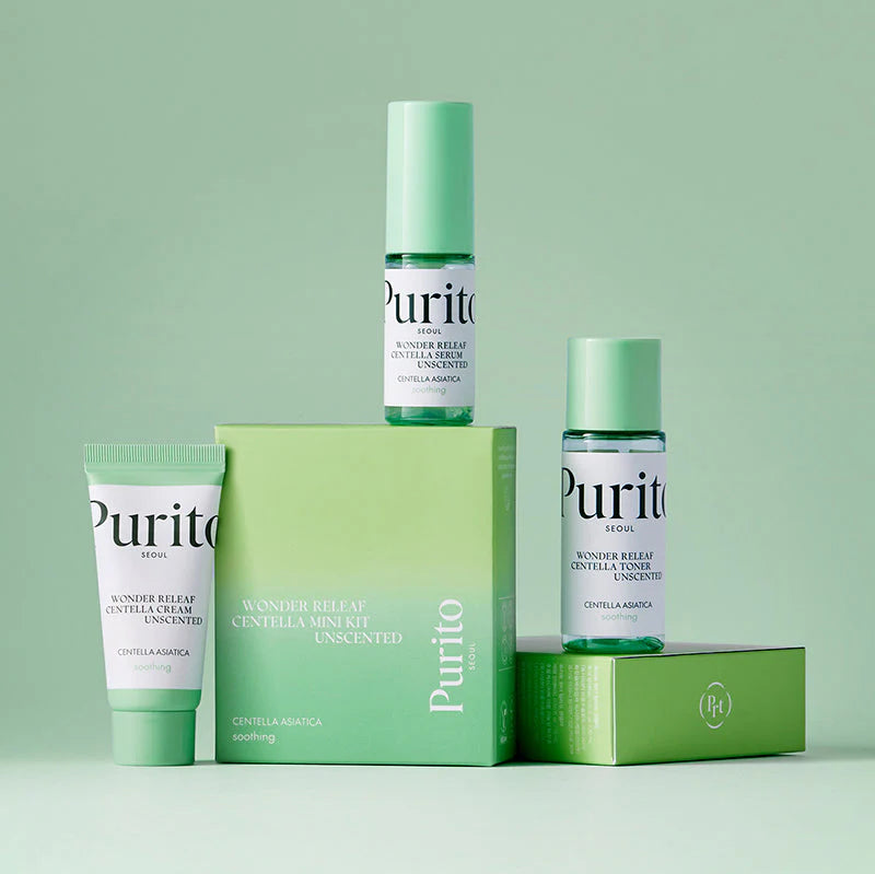 Purito Seoul Wonder Releaf Centella Mini Kit Unscented kelioninio dydžio priemonių rinkinys