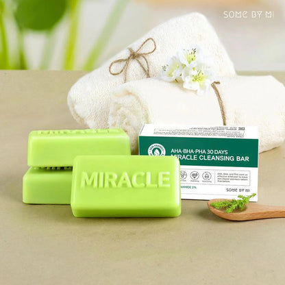 SOME BY MI AHA-BHA-PHA Miracle Acne Cleansing Bar muilas, skirtas probleminei odai